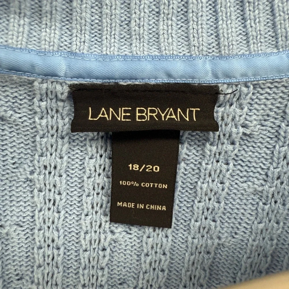 Lane Bryant Sweater Womens 18/20 Blue V-Neck Cable Knit V-Neck Fisherman Preppy